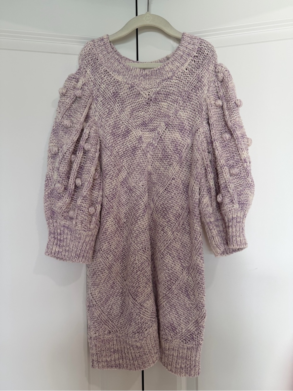 Marie Oliver NWOT Lavender Heather Marled Cable Knit Short Sleeve Sweater